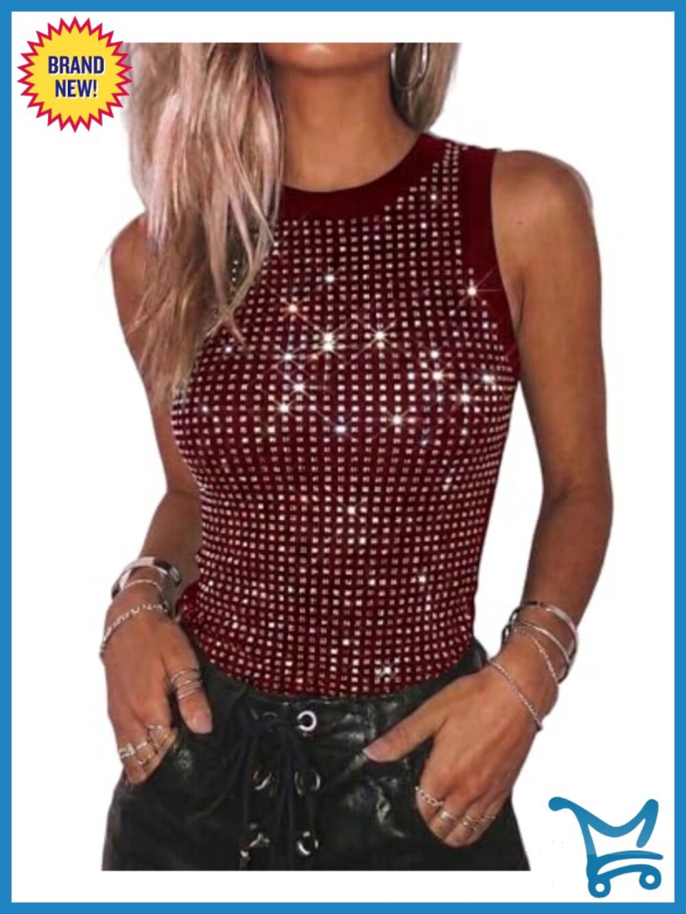 Rhinestone Sleeveless Tank Top Slim Fit Ribbed Y2K Party Top for Women